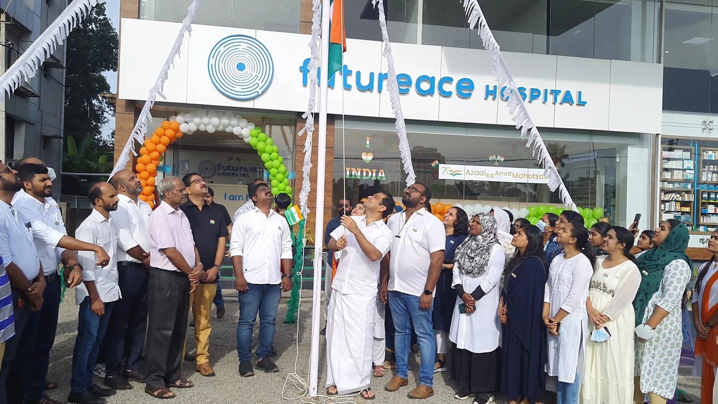 Independence Day flag hoisting outside Futureace Hospital