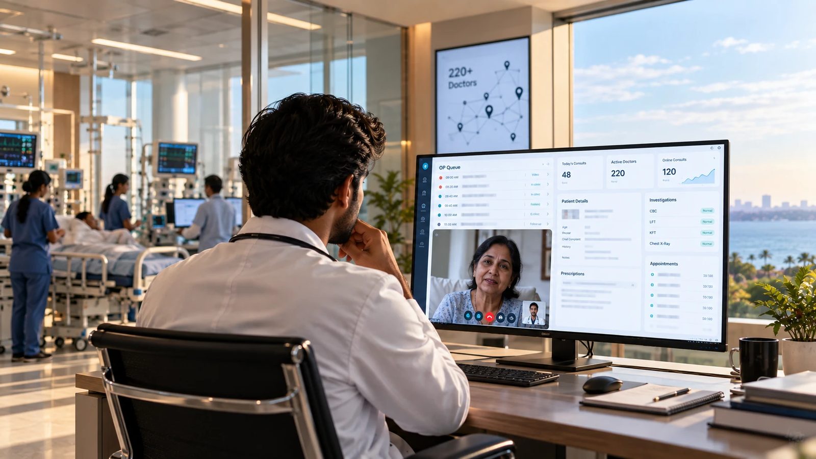 A doctor running an online consultation