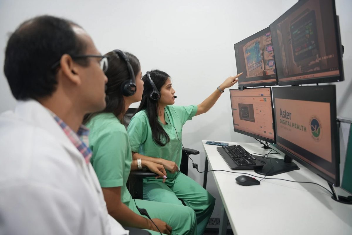 Tele-ICU team monitoring patients remotely