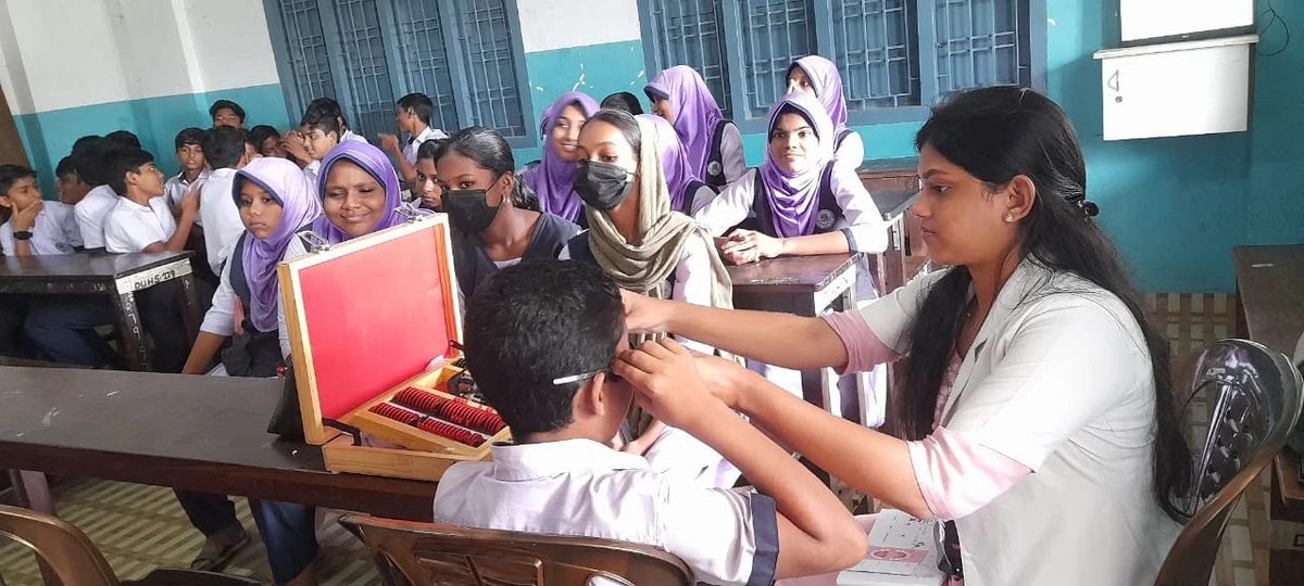 Eye screening for students at a school health camp